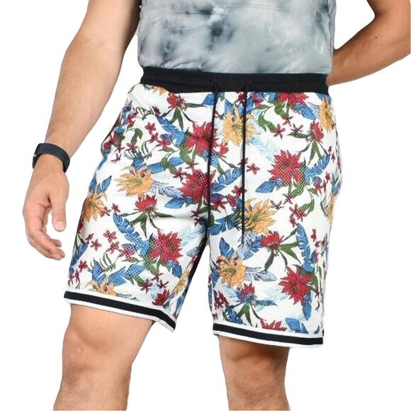 ORIGINAL USE Shorts XL Floral Multicolor Drawstring Stretch Red Blue White Black